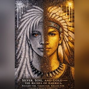 Silver and Gold , Soil,Dual-Tone Native Portrait Wall Art